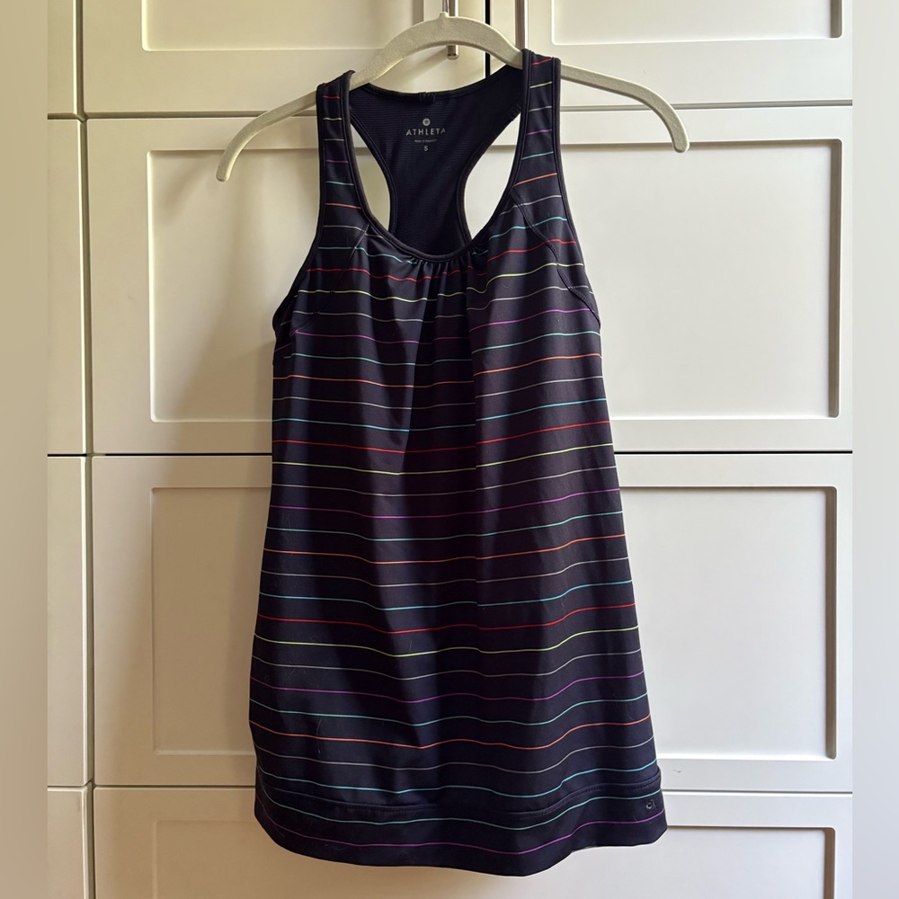 S Athleta Women's Tank Top - black with stripes built in bra